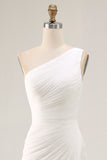 Ivory Ruched One Shoulder Beach Maxi Rehearsal Dinner Dress with Slit