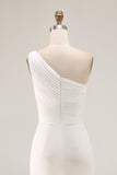 Ivory Ruched One Shoulder Beach Maxi Rehearsal Dinner Dress with Slit