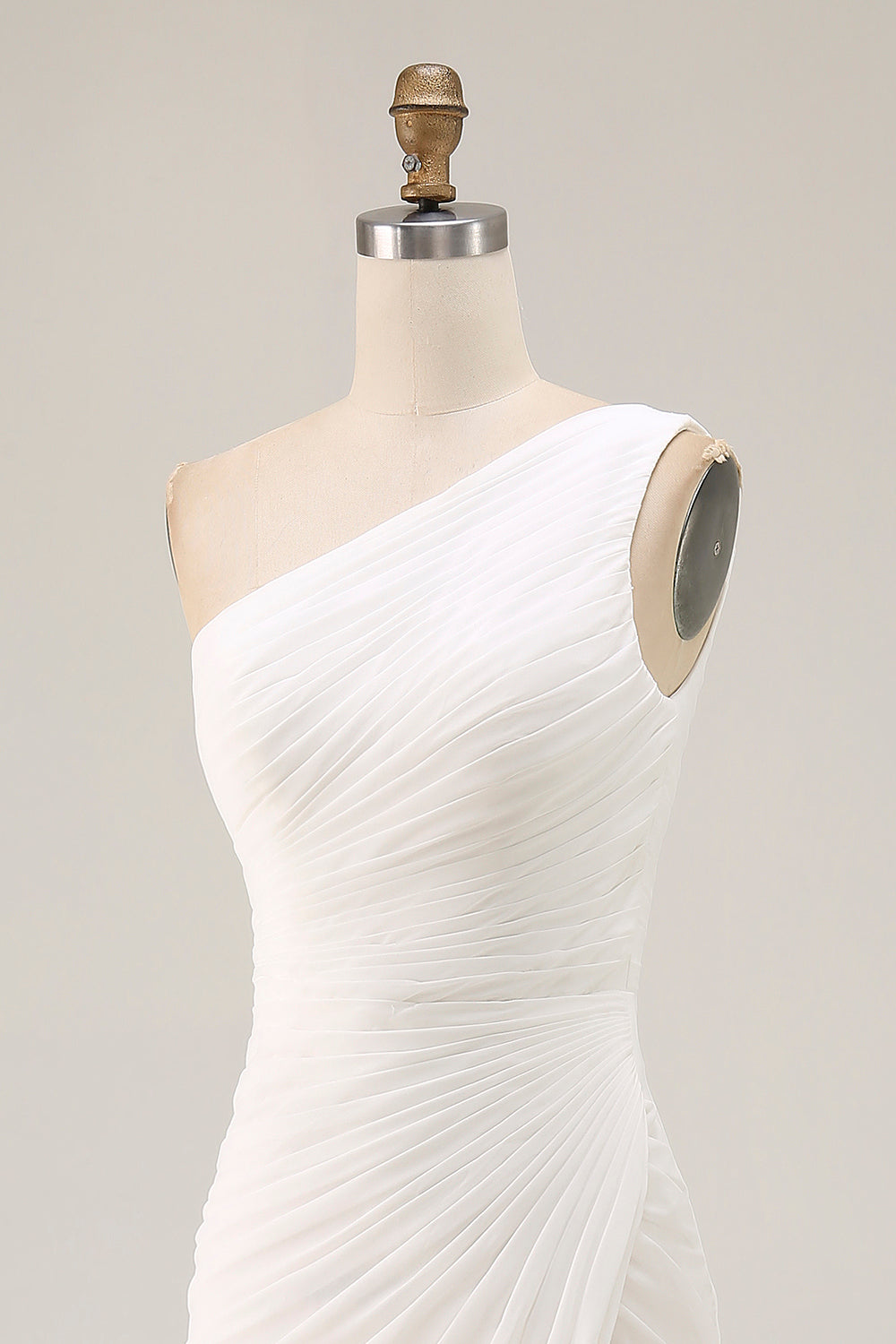 Ivory Ruched One Shoulder Beach Maxi Rehearsal Dinner Dress with Slit