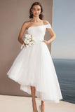 Ivory One Shoulder Tulle Asymmetrical Wedding Reception Dress