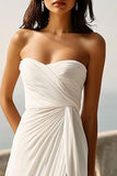 Ivory Ruched Sweetheart Beach Maxi Engagement Dress with Slit