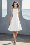 Ivory Satin A Line Halter Little White Dress