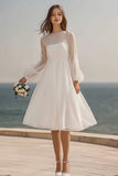 Ivory Tulle Long Sleeves Midi Bridal Shower Dress