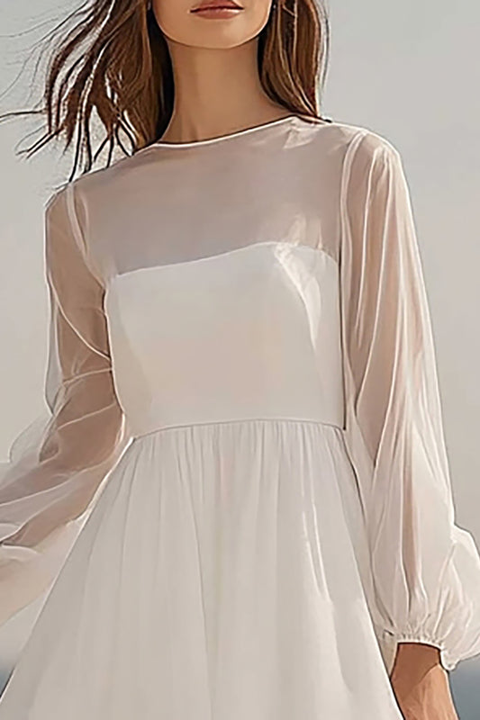 Ivory Tulle Long Sleeves Midi Bridal Shower Dress