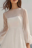 Ivory Tulle Long Sleeves Midi Bridal Shower Dress