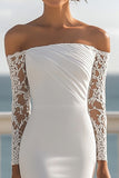Chiffon Ivory Mermaid Maxi Rehearsal Dinner Dress with Sleeves