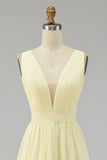 Chiffon Ivory Ruched Deep V-Neck Beach Maxi Engagement Dress