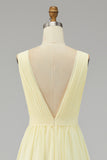 Chiffon Ivory Ruched Deep V-Neck Beach Maxi Engagement Dress