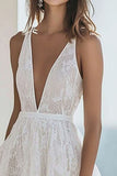 Lace A Line Maxi Deep V-Neck Ivory Engagement Dress