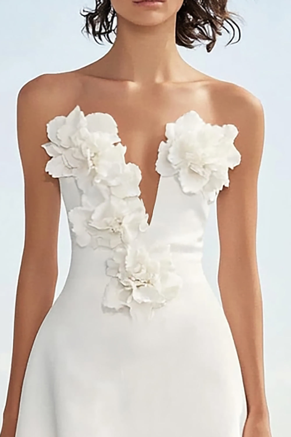 Satin Floral Strapless Ivory Maxi Rehearsal Dinner Dress