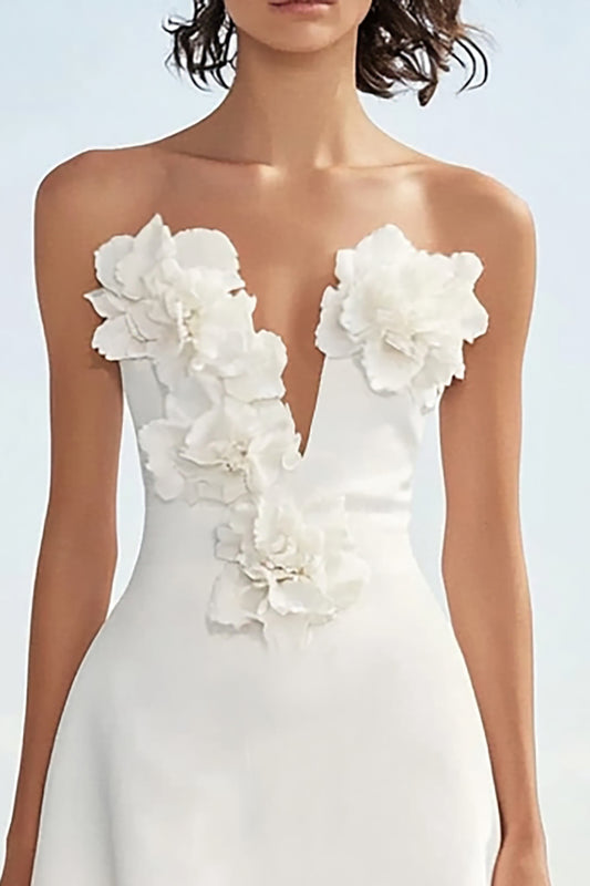 Satin Floral Strapless Ivory Maxi Rehearsal Dinner Dress