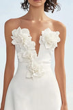 Satin Floral Strapless Ivory Maxi Rehearsal Dinner Dress