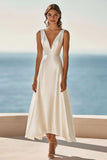 Simple Ivory Satin A Line Maxi Rehearsal Dinner Dress