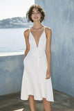 Satin Ivory Beach Midi Bridal Shower Dress with Sash