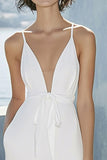 Satin Ivory Beach Midi Bridal Shower Dress with Sash