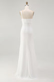 Ivory Ruched One Shoulder Maxi Chiffon Rehearsal Dinner Dress with Slit