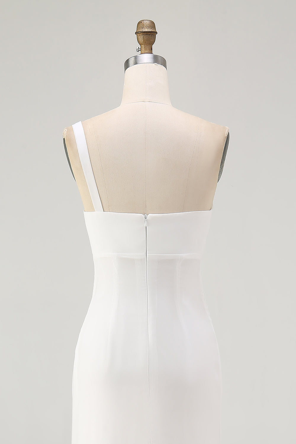 Ivory One Shoulder Chiffon Maxi Ruched Rehearsal Dinner Dress with Slit