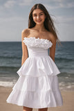 Ivory Strapless Tiered Short Bachelorette Dress with Ruffles