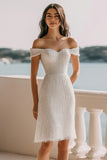 Sparkly Ivory Bodycon Sequin Off the Shoulder Short Bridal Shower Dress
