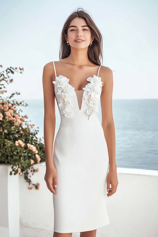 Satin Bodycon Ivory Floral Midi Bridal Shower Dress