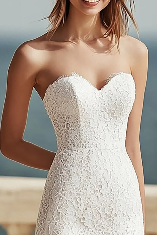 Lace Bodycon Ivory Sweetheart Midi Bachelorette Dress