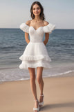 Lace Ivory Tiered Short Bachelorette Dress with Ruffles
