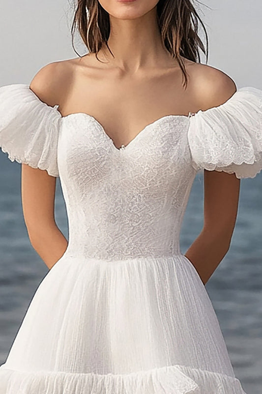 Lace Ivory Tiered Short Bachelorette Dress with Ruffles