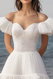 Lace Ivory Tiered Short Bachelorette Dress with Ruffles