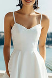Satin Simple Spaghetti Straps A Line Ivory Midi Bridal Shower Dress