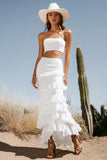 Ivory 2 Piece Tiered Maxi Boho Western Wedding Dress with Ruffles