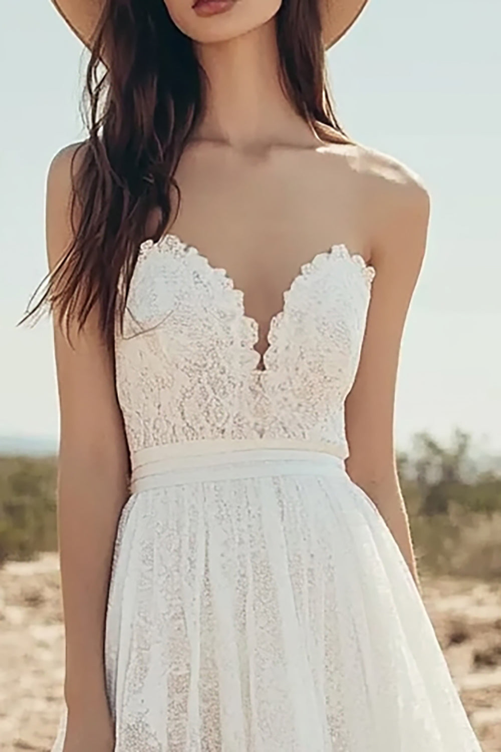 Ivory Lace Sweetheart A Line Maxi Boho Western Wedding Dress
