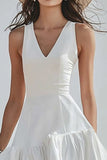 Ivory A Line V-Neck High-Low Boho Western Wedding Dress
