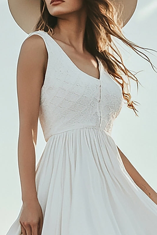 Ivory Asymmetrical V-Neck Boho Western Wedding Dress