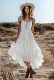 Chiffon Ivory Asymmetrical Boho Western Wedding Dress with Lace