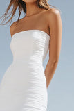 Strapless Ivory High-Low Boho Western Wedding Dress with Ruffles