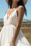 Ivory V-Neck Midi Boho Western Wedding Dress