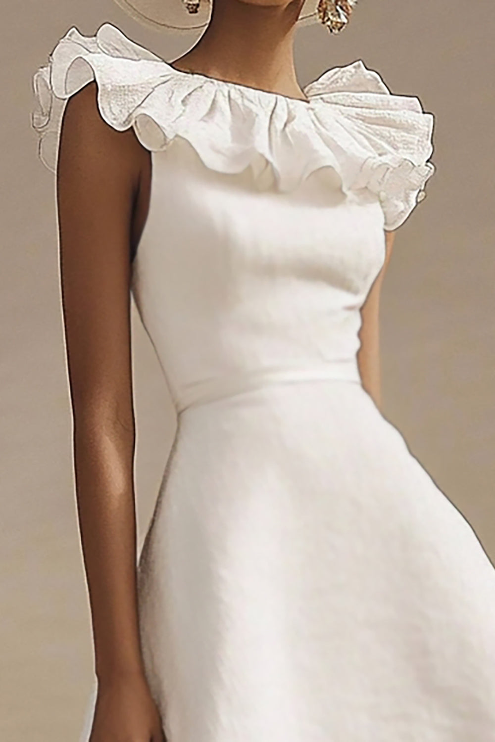 Ivory High-Low A Line Boho Western Wedding Dress with Ruffles