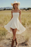 Ivory A Line Satin Short Boho Western Wedding Dress
