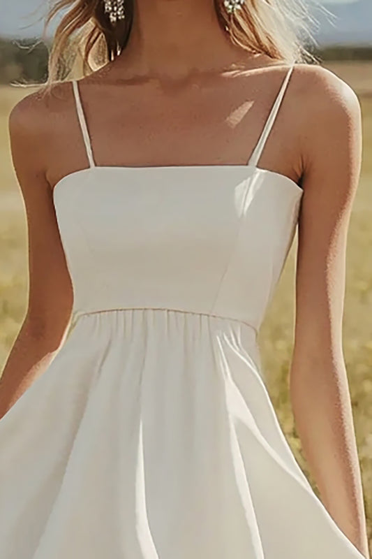 Ivory A Line Satin Short Boho Western Wedding Dress