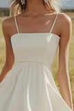 Ivory A Line Satin Short Boho Western Wedding Dress