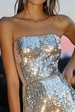 Sparkly Silver Tight Strapless Sequin Short Cocktail Dress