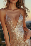 Sparkly Gold Tight Sequin Asymmetrical Cocktail Dress