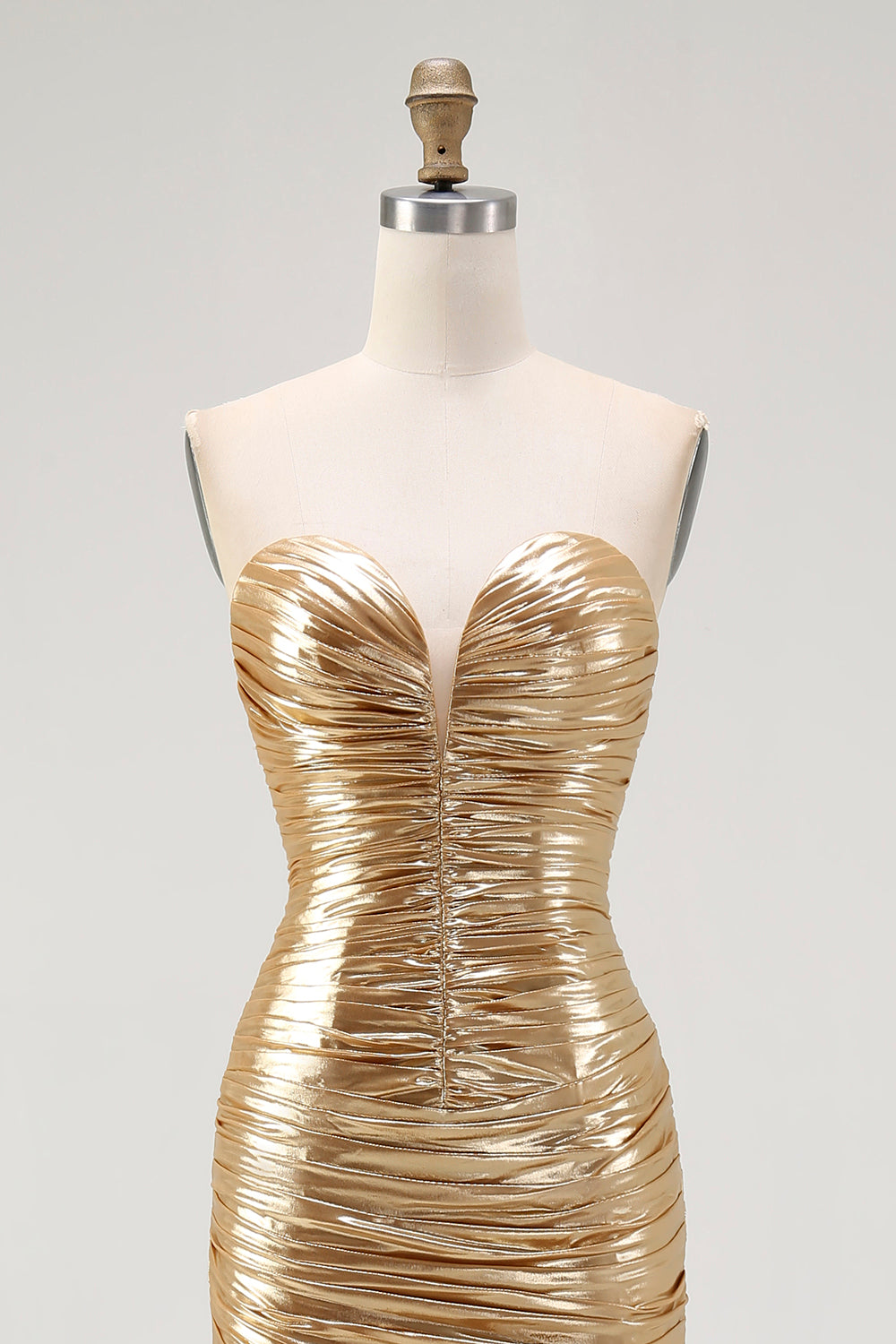Gold Sweetheart Metallic Ruched High-Low Homecoming Dress