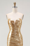 Gold Sweetheart Metallic Ruched High-Low Homecoming Dress
