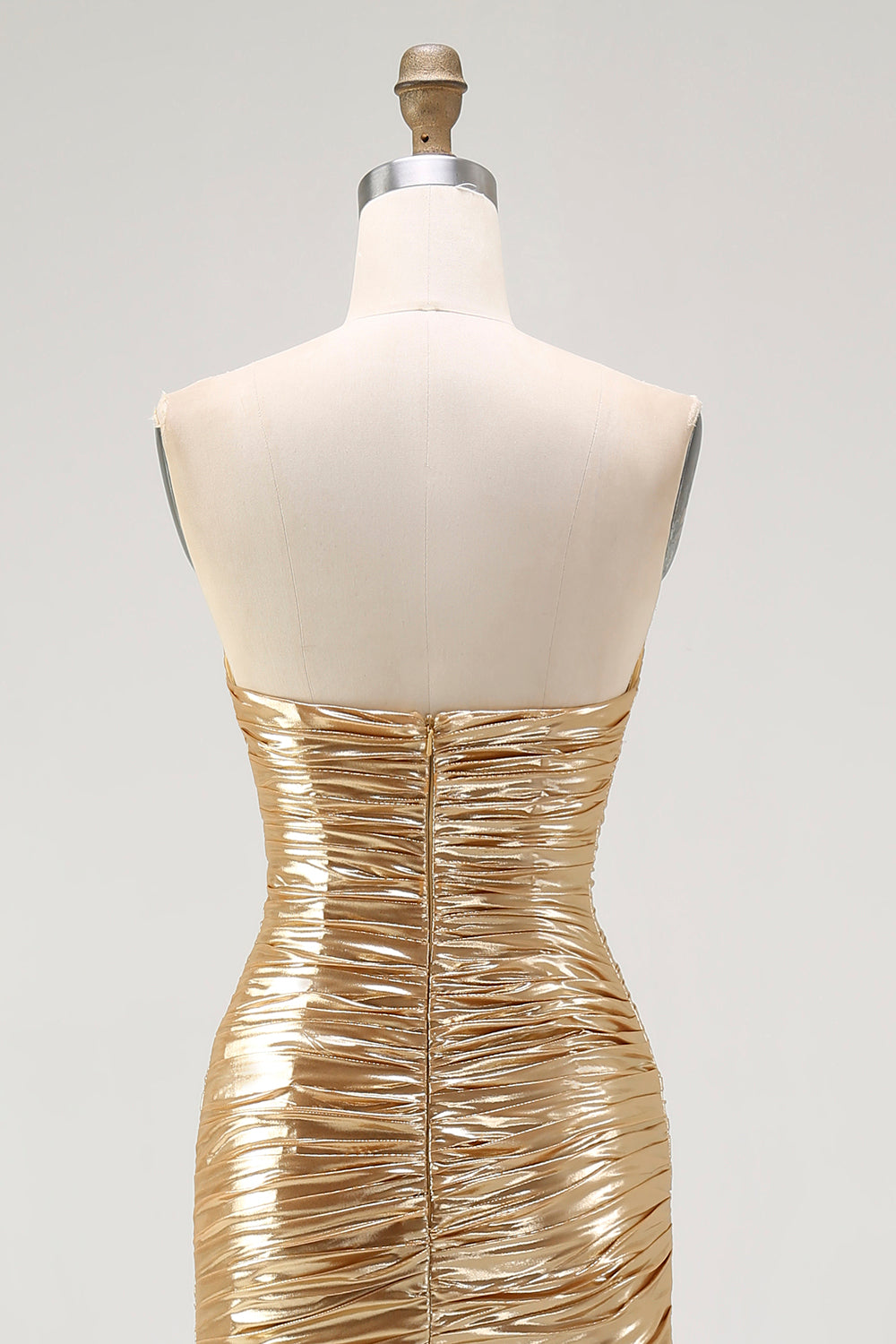 Gold Sweetheart Metallic Ruched High-Low Homecoming Dress
