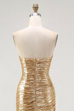 Gold Sweetheart Metallic Ruched High-Low Homecoming Dress