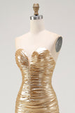 Gold Sweetheart Metallic Ruched High-Low Homecoming Dress