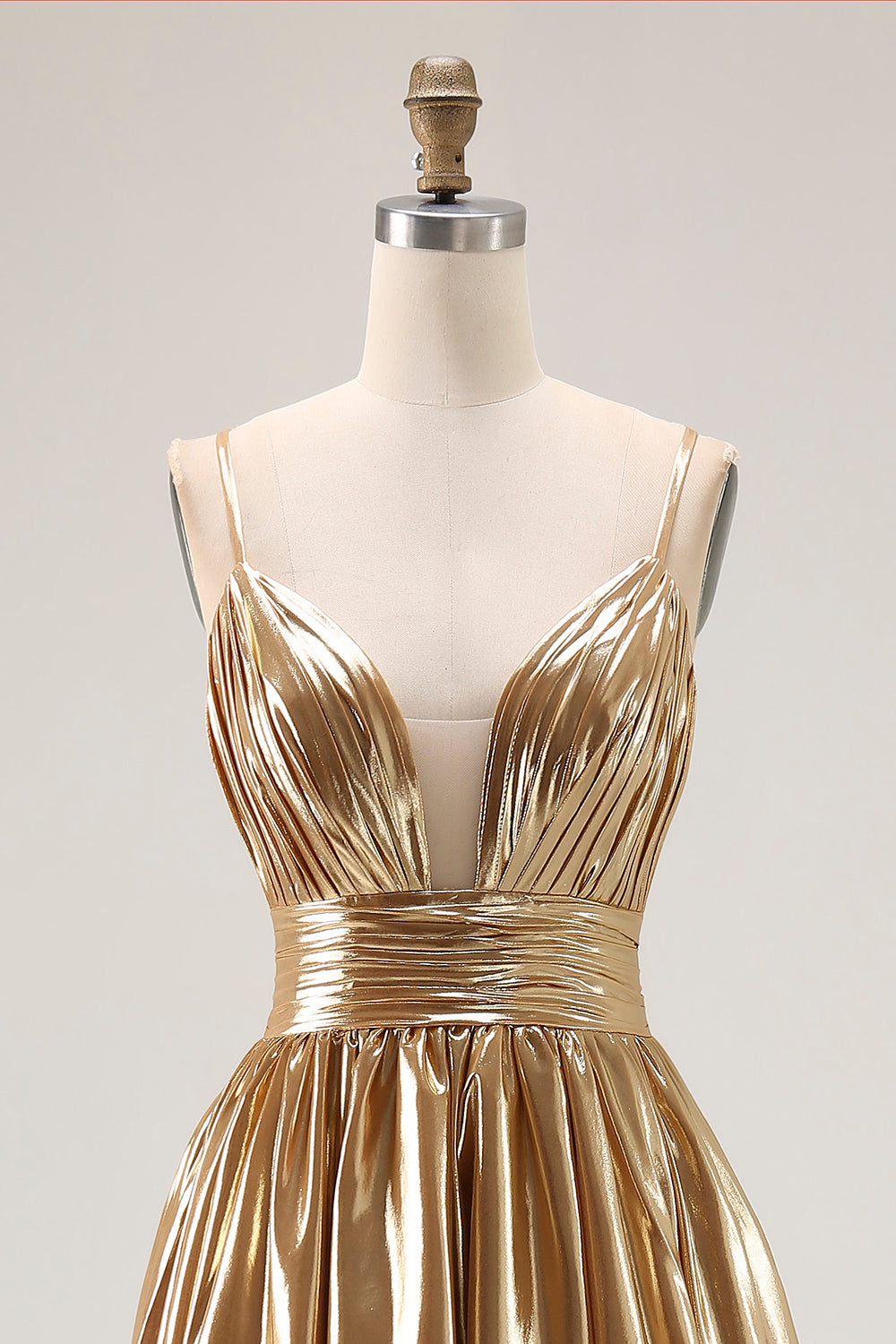 Sparkly Gold A Line Ruched High-Low Metallic Homecoming Dress