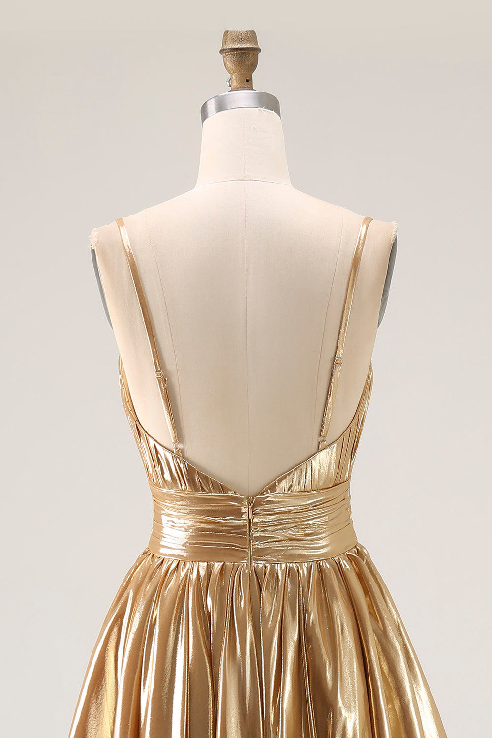 Sparkly Gold A Line Ruched High-Low Metallic Homecoming Dress