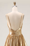 Sparkly Gold A Line Ruched High-Low Metallic Homecoming Dress